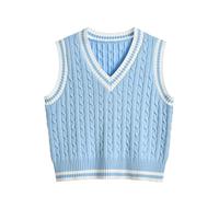 Hyipels Y2K Damen-Pullover, ärmelloses Muster, adretter Stil, gestrickt, bauchfreies Tanktop für Mädchen, Cable Blue, Mittel