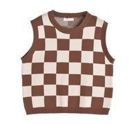 Hyipels Y2K Damen-Pullover, ärmelloses Muster, adretter Stil, gestrickt, bauchfreies Tanktop für Mädchen, Kariert, Braun und Beige, Groß