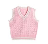 Hyipels Y2K Damen-Pullover, ärmelloses Muster, adretter Stil, gestrickt, bauchfreies Tanktop für Mädchen, Cable Pink, Klein