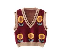 Hyipels Y2K Damen-Pullover, ärmelloses Muster, adretter Stil, gestrickt, bauchfreies Tanktop für Mädchen, B Wein-Sonnenblume, Klein