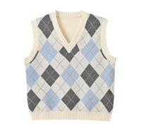 Hyipels Y2K Damen-Pullover, ärmelloses Muster, adretter Stil, gestrickt, bauchfreies Tanktop für Mädchen, Argyle-Creme, X-Groß