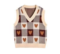 Hyipels Y2K Damen-Pullover-Weste, ärmelloses Muster, adretter Stil, gestrickt, bauchfreies Tanktop für Mädchen, Herz Braun, X-Large