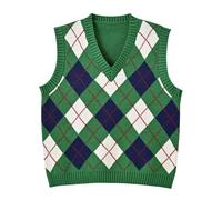 Hyipels Y2K Damen-Pullover-Weste, ärmelloses Muster, adretter Stil, gestrickt, bauchfreies Tanktop für Mädchen, Argyle, Dunkelgrün, Large