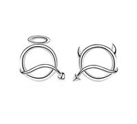 HYTLH S925 Sterling Silber Teufel Engel Ohrstecker Damen Mädchen Einfache Kleine Volley Asymmetrische Silber Ohrringe,White Gold