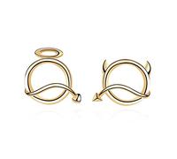 HYTLH S925 Sterling Silber Teufel Engel Ohrstecker Damen Mädchen Einfache Kleine Volley Asymmetrische Silber Ohrringe,14K Gold
