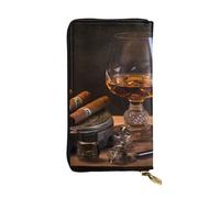 HYTTER Geldbörse aus Leder - stilvolle und langlebige Geldbörse für Damen mit mehreren Fächern und Reißverschluss-Design, Zigarren- und Whisky-Muster, Schwarz, Einheitsgröße, Schwarz , Einheitsgröße