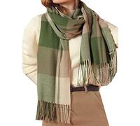 HYUET Winter Pashmina Schal Schal Damen Plaid Elegant Lange Weiche Warme Wickelschals Tartan Tartan Wrap Strickschal Winter Poncho Stola Pashmina für Damen Herren,Grün-2,65 * 185 cm