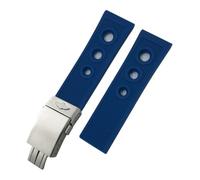 HYUOIND 20 mm 21 mm 22 mm 24 mm Gummi-Faltschließe Silikon-Armband Uhrenarmbänder Kompatibel mit Breitling Navitimer Avenger Uhrenarmband(Blue silver1,22mm)