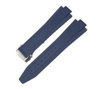 HYUOIND 22-12-mm-Armband mit gebogenem Ende und Metallgliedern aus FKM-Fluorkautschuk, kompatibel mit Tudor Black Bay GMT Pelagos Black Blue Convex Watch Starp(Blue Style 1)