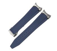 HYUOIND 22-12-mm-Armband mit gebogenem Ende und Metallgliedern aus FKM-Fluorkautschuk, kompatibel mit Tudor Black Bay GMT Pelagos Black Blue Convex Watch Starp(Blue Style 2)
