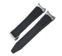 HYUOIND 22-12-mm-Armband mit gebogenem Ende und Metallgliedern aus FKM-Fluorkautschuk, kompatibel mit Tudor Black Bay GMT Pelagos Black Blue Convex Watch Starp(Black Style 2)