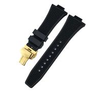 HYUOIND Konvexes Uhrenarmband aus Gummi und Silikon, 12 mm, kompatibel mit der Tissot 1853 PRX-Serie, kompatibel mit dem Uhrenarmband T137407, T137410, T137 T137210(Black Gold Fold)