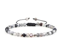 HYXX Bergkristall Armband, Vintage Grau Gestreiftes Steinarmband Mit Verstellbarem Seil Geburtsstein Chakra Armbänder Für Frauen Glück Yoga Perlen Armband Sommer Charm Schmuck