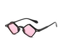 HYYZZC Beliebte modische kleine polygonale quadratische Sonnenbrille für Damen und Herren mit klaren, ozeanblauen Gläsern, UV400-Schutz, trendige Nieten-Sonnenbrille, Schwarz-Pink, Einheitsgröße