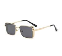 HYYZZC Klassische quadratische Steampunk-Sonnenbrille, luxuriös für Damen und Herren, Retro-Stil, rechteckiges Punk-Design, Metallrahmen, UV400, Gold/Schwarz, Einheitsgröße