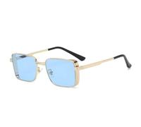 HYYZZC Klassische quadratische Steampunk-Sonnenbrille, luxuriös, für Damen und Herren, Retro-Stil, rechteckiges Punk-Design, Metallrahmen, UV400, Blau, Einheitsgröße
