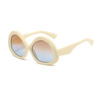 HYYZZC Modische dreieckige ovale Damen-Sonnenbrille im Vintage-Stil mit Punk-Muster, Farbverlauf, UV400-Schutz, Beige-Tee-Blau, Einheitsgröße