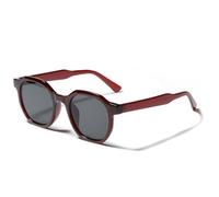 HYYZZC Modische quadratische Damen-Sonnenbrille im Vintage-Stil, trendiges klares Tee-Beige, UV400-Schutzbrille für Herren, dunkelrot-grau, Einheitsgröße