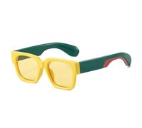 HYYZZC Modische quadratische Sonnenbrille für Damen und Herren in zwei Farben, Retro-Stil, blau-gelbe Gläser, UV400, Einheitsgröße