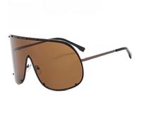 HYYZZC Modische, übergroße Luxus-Sonnenbrille für Damen und Herren, modernes, einteiliges Brillengestell, UV400-Schutz, braun, Einheitsgröße