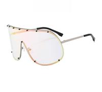 HYYZZC Modische, übergroße Luxus-Sonnenbrille für Damen und Herren, modernes, einteiliges Brillengestell, UV400-Schutz, silberfarben, Einheitsgröße