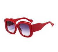 HYYZZC Modische, übergroße quadratische Sonnenbrille für Damen und Herren im Vintage-Stil mit Farbverlauf in Grün und Lila. UV400-Schutz, rot-grauer Farbverlauf. Einheitsgröße.