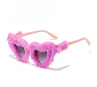 HYYZZC Retro-Sonnenbrille in Herzform aus weichem Plüsch, Damenmode, Blau-Rosa, trendige Cat-Eye-Sonnenbrille für Herren, UV400-Schutz, Lila-Rosa-Grau, Einheitsgröße
