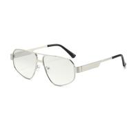 HYYZZC Retro-Sonnenbrille mit Metall-Doppelsteg, Polygon-Cat-Eye-Design, modischer Farbverlauf, UV400, trendige Punk-Sonnenbrille für Damen, silber-hellgrau, Einheitsgröße