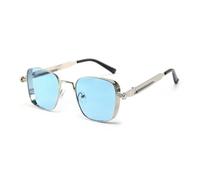 HYYZZC Retro-Steampunk-Sonnenbrille für Herren, Metallrahmen, Frühlings-Punk-Brille, UV400, modische Streetwear-Brille zum Shoppen, Reisen, für Strandpartys, Radfahren, silber-blau, Einheitsgröße