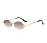 HYYZZC Rhombus-Form Damen-Sonnenbrille, randlos, geschnittene Kante, UV-Schutz, modische Sonnenbrille zum Autofahren und Reisen, Herrenglas, Farbverlauf, Tee, einteilig