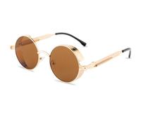 HYYZZC Steampunk-Sonnenbrille für Herren und Damen, Vintage-runde Metallbrille, ideal zum Shoppen, Reisen, für Strandpartys, Radfahren, goldfarben, Einheitsgröße