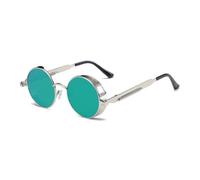HYYZZC Steampunk-Sonnenbrille, rot, Vintage, Herren, rund, Punk-Stil, Metalllegierung, Retro-Sonnenbrille, Damenbrille, Schutzbrille, silber-grün, Einheitsgröße