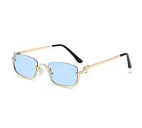 HYYZZC Trendy Kleine Damen-Sonnenbrille Metall Halbrahmen Sonnenbrille Vintage Shades UV400 Brillen Schmale Brille Fahrerbrille, Hellblau, Einteiler