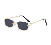 HYYZZC Trendy Kleine Damen-Sonnenbrille Metall Halbrahmen Sonnenbrille Vintage Shades UV400 Brillen Schmale Brille Fahrerbrille,Schwarz Grau,Ein Stück