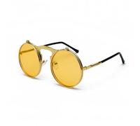 HYYZZC Übergroße dreieckige Damen-Sonnenbrille, einteilig, Vintage-Stil, randlos, klare Ozean-Gläser, modische Cat-Eye-Sonnenbrille für Herren, goldgrau, Einheitsgröße