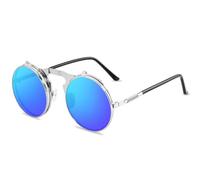 HYYZZC Übergroße, dreieckige Damen-Sonnenbrille im Vintage-Stil, randlos, klare Gläser im Ozean-Look, modische Cat-Eye-Sonnenbrille für Herren, goldblau, Einheitsgröße