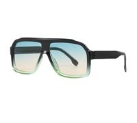 HYYZZC Übergroße quadratische UV400-Sonnenbrille für Damen und Herren mit dickem Rahmen, modisch-schick, mit Polygon-Design, schwarz-grün, Einheitsgröße