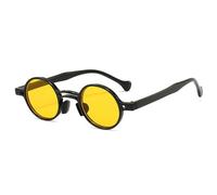 HYYZZC Vintage kleine runde Sonnenbrille für Damen, modischer Doppelsteg, klare Gläser im Ozean-Stil, trendige Punk-Sonnenbrille in Blau, Schwarz und Gelb, Einheitsgröße
