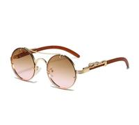 HYYZZC Vintage Punk Runde Sonnenbrille Herren Mode Doppelsteg Mehrfarbige Sonnenbrille Damen Retro Trendy Sonnenbrille, Gold Braun Pink, 1 Stück