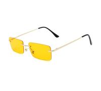 HYYZZC Vintage-Sonnenbrille, rechteckig, randlos, Metall, Damenmode, klare Gläser, UV400, gelb, Einheitsgröße