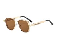 HYYZZC Vintage Steampunk-Sonnenbrille aus Metall, quadratisches Design, UV400-Schutz, Retro-Sonnenbrille für Damen und Herren, Gold/Braun, Einheitsgröße