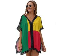 HZCRAES Benin-Flagge Strandtunika Damen Sommer Strandponcho Bikini Badeanzug Cover Up Strandkleid Geometrische Flagge V-Ausschnitt Strand Tunika Bikini Beachwear Sommerkleider