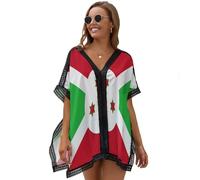 HZCRAES Burundi-Flagge Strandtunika Damen Sommer Strandponcho Bikini Badeanzug Cover Up Strandkleid Trendgeometrie V-Ausschnitt Strand Tunika Bikini Beachwear Sommerkleider