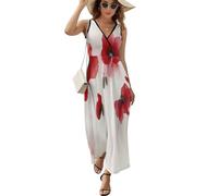 HZCRAES Sommerkleid Damen Ärmelloses V-Ausschnitt Aquarell Punk Mohnblumen Freizeitkleid Große Sommer Beach Strandkleid Leicht Und Luftig Langes Kleid Elegante Summer Dress