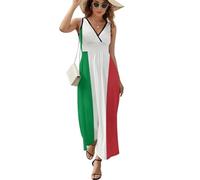 HZCRAES Sommerkleid Damen Ärmelloses V-Ausschnitt Italien Flagge Freizeitkleid Große Sommer Beach Strandkleid Leicht Und Luftig Langes Kleid Elegante Summer Dress
