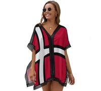 HZCRAES Strandkleid Damen Dänische Flagge Luftig Strandtunika Sommer Strandkleider Handbemalte Streifen Bikini Cover Up Strandponcho Große Größen V-Ausschnitt Kurzarm Blusenkleid Für Urlaub