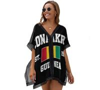 HZCRAES Strandkleid Damen Guinea-Flagge Luftig Strandtunika Sommer Strandkleider Einfache Buchstaben Bikini Cover Up Strandponcho Große Größen V-Ausschnitt Kurzarm Blusenkleid Für Urlaub