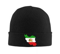 HZCRAES Strickmütze Für Männer Und Frauen - Iran-Karte Und Flagge, Warme Wintermützen, Beanie Mit Umschlag, Totenkopfmütze, Acryl-Uhrenmütze, Hippie-Skullies-Mützen, Chemo-Kopfbedeckung, Schwarz,