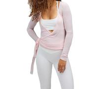 HzDazrl Damen-Wickeloberteil für Yoga, Tanz, Langarm-Shirt, Kreuz-Wickeln, V-Ausschnitt, schmales T-Shirt, Tunika, Tops, Workout-Bluse, rose, M
