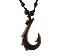 HZMAN Hawaiian Brown Fish Hook Anhänger Hanf Schnur Kette - Maori Stammes-Halskette Schmuck Geschenk
